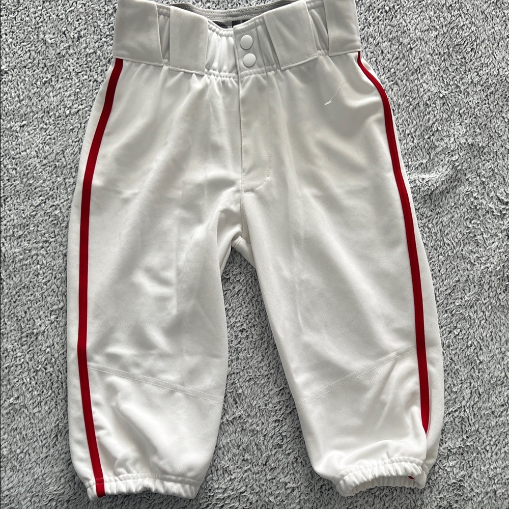 adidas Kids White Knicker Style Baseball Pants with Red Stripes